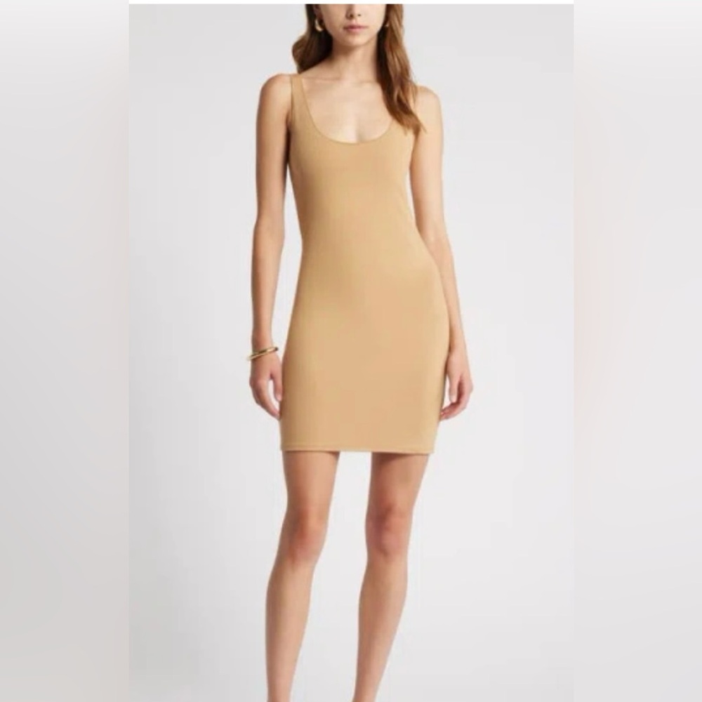 OPEN EDIT Raw Edge Tank Minidress Tan Size M